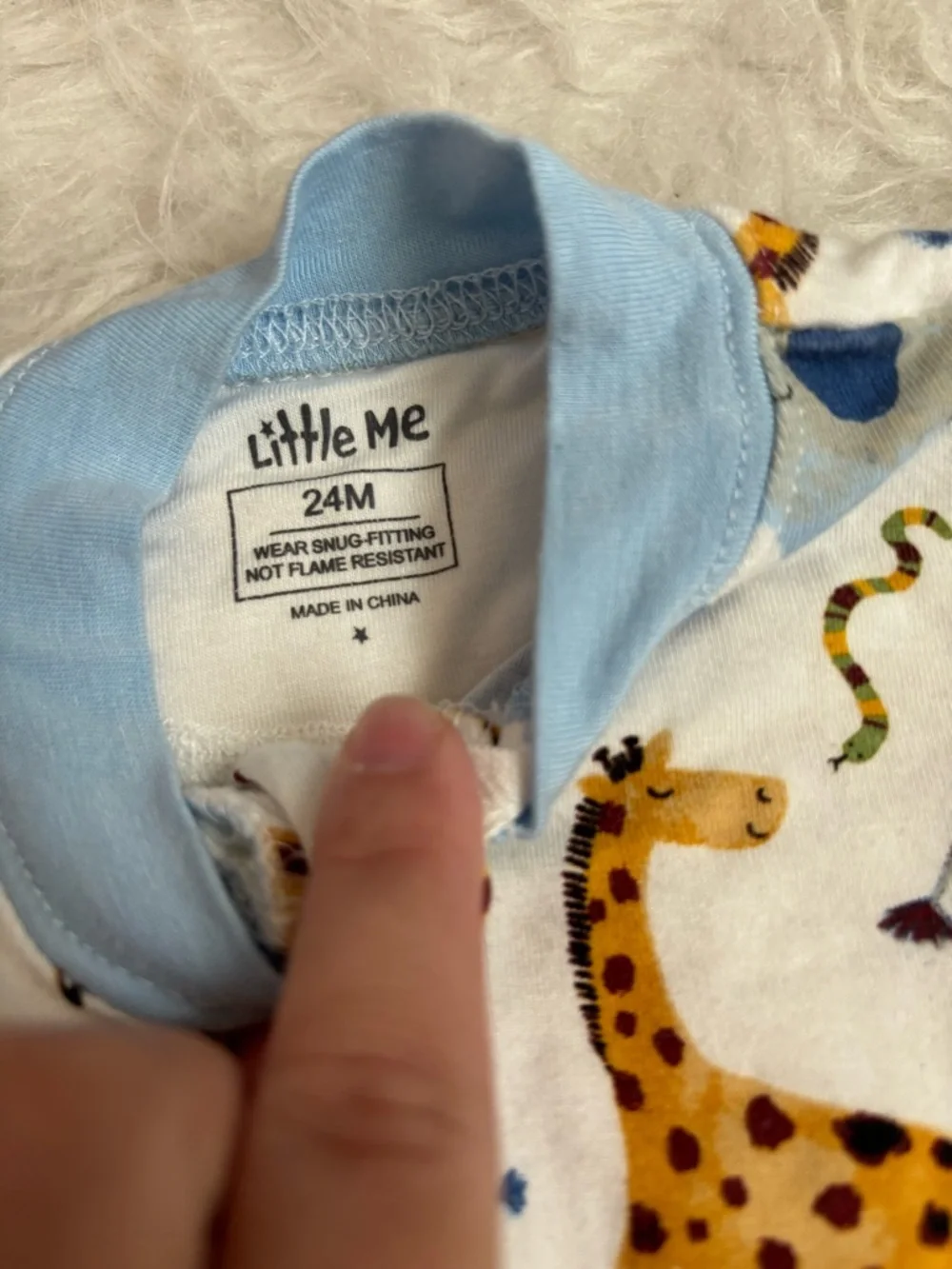Little Me Baby white Footed Pajamas with Colorful Safari Animal AOP